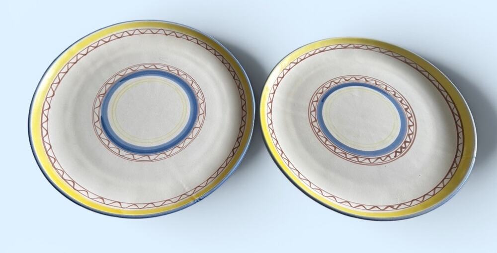 Dipinto A Mano 12” Plate Yellow Blue Brown Hand Painted Dinner Italy 2 Plates